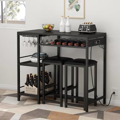 Amazon.com - Gyfimoie Bar Table and Chairs Set with Power Outlet, Pub Table and Chairs Set for 2 with 2 Storage Shelves, 3 Piece Table Set with Wine R