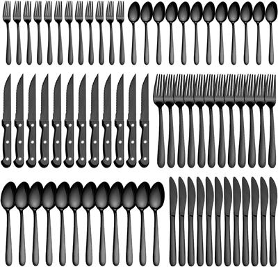 Bestdin 72-Piece Stainless Steel Flatware Set for 12, Includes Steak Knives, Dishwasher Safe, Black