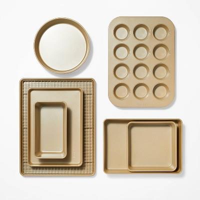 8pc Nonstick Bakeware Set Gold - Figmint™: Figmint Kitchen Baking Set, Includes Baking Pan & Cooling