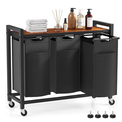 EDX Laundry Hamper with 3 Pull-Out Removable Laundry Bags, Shelf, Wheels, Adjustable Feet, 3 x 8.6 G