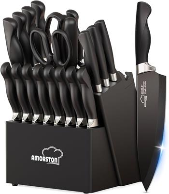 Amazon.com: Knife Set, Amorston 21 Pieces Kitchen Knife Set with Block and Sharpener, Ultra-Sharp Kn