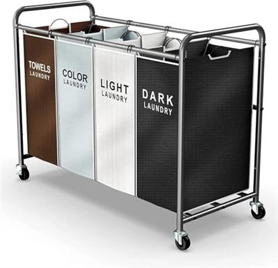 ROMOON Laundry Hamper Sorter Cart, 4-Section Organizer with Lockable Wheels
