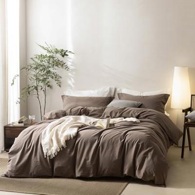 BDEAR 3Pcs Light Chocolate Brown Duvet Cover Set Queen Size 90 L x 90 W | 100% Washed Cotton, 1 Duvet Cover with 2 Pillowcases, Zipper Closure, OEKO