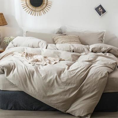 MooMee Duvet Cover Set 100% Washed Cotton Linen Like Queen | Relaxed Lived-in Texture. Soft, Breathable & Long-lasting Comfort. Lightweight. Hidden Zi