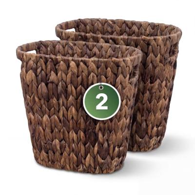iEGrow 2 Pack Wicker Trash Can, Wicker Waste Basket for Bathroom, Woven Black Hyacinth Wicker Boho Garbage Can Built-in Handles for Bedroom, Office, D