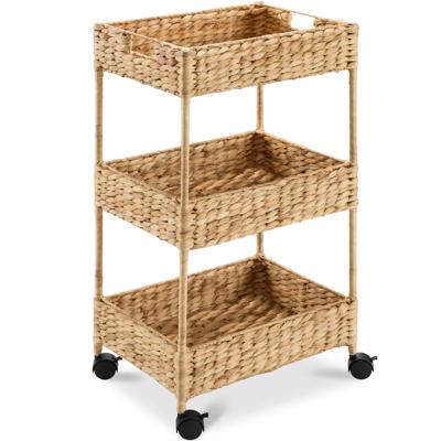 Best Choice Products 3-Tier Water Hyacinth Rolling Utility Cart w/ Weaved Baskets - TikTok Shop