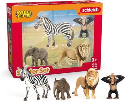 Schleich Wild Life - 4 PC Safari Animals Figurines Set with Zebra, Monkey, Elephant and Lion Toys - Realistic African Animal Figures Plays