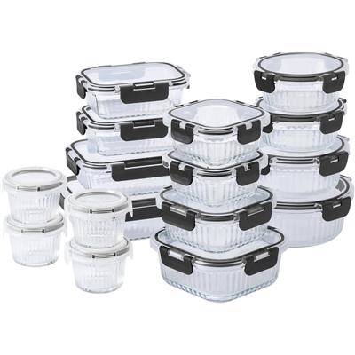 COOK WITH COLOR Premium 32-Pc. Borosilicate Glass Food Container Set with Dividers Leakproof Lids -