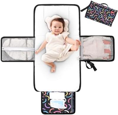 Lekebaby Portable Nappy Changing Mat Travel Baby Change Mat with Wipe-Pocket and Head Cushion, Grey : Amazon.co.uk: Baby Products