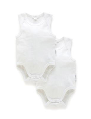 White Pointelle 2 Pack Singlet Bodysuit - Baby Bodysuits - Purebaby