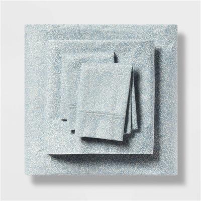 Queen Printed Performance 400 Thread Count Sheet Set Blue Floral - Threshold™: Cotton Sateen, Includes 2 Pillowcases, Fits 18 Mattress : Target