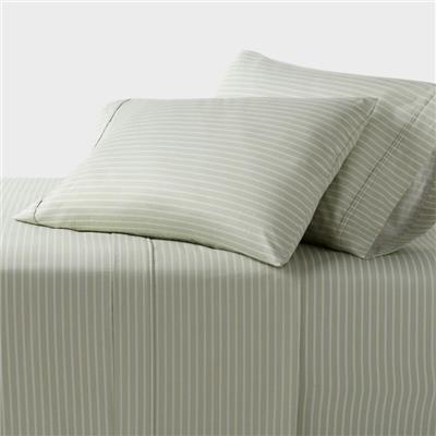 Queen Printed Performance 400 Thread Count Sheet Set Green Stripe- Threshold™: Cotton Sateen