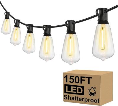 Brightever Outdoor String Lights 150FT, Patio Lights with 75+2 Dimmable ST38 Shatterproof LED Bulbs, Vintage Edison String Lights for Outside, Waterpr