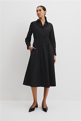 Black Australian Cotton Shirred Waist Shirt Dress - Work | Country Road