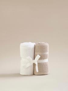 Natural & White Cotton Cellular Shawl Blanket - Set of 2 | Baby | George at ASDA