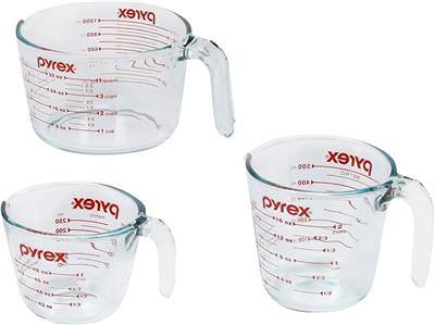 Amazon.com: Pyrex Essentials (3-Pack) Glass Measuring Cups Set, (1, 2 & 4 Cup) Measuring Cups For Prepping, Baking and Cooking, Preheated Oven, Dishwa