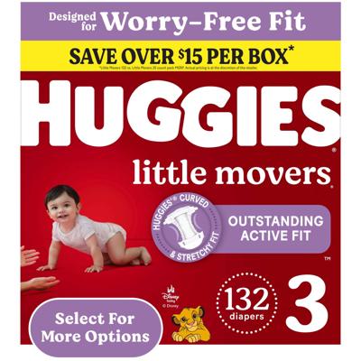 Huggies Little Movers Baby Diapers, Size 3 (16-28 lbs), 132 Count (Select for More) - Walmart.com