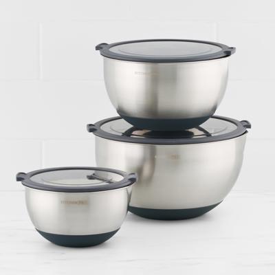 Kitchen Pro Mixwell Mixing Bowl w/ Clear Lid Set 3pc Grey