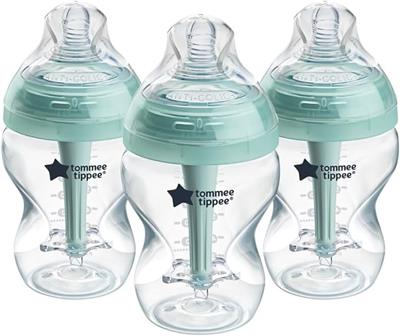 Tommee Tippee Advanced Anti-Colic Baby Bottles for 0m , Pack of 3 260ml Baby Bottles, with Slow Flow Breast-Like Teat for a Natural Latch, Self-Steril