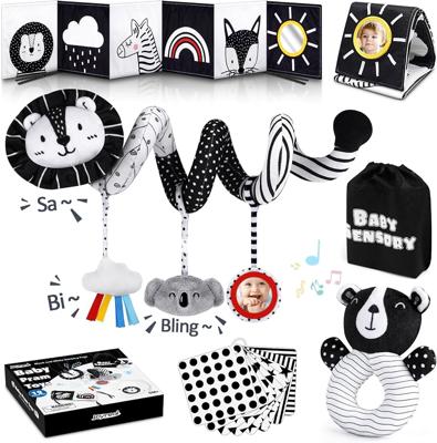 Joyreal Spiral Pram Toys for Babies - Black and White High Contrast Newborn Toy, Car Seat, Rattles, Sensory Cards, Baby Books 0-12 Months Gifts for Gi