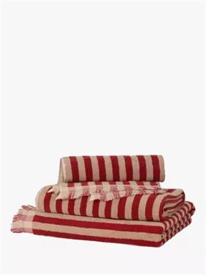 Piglet in Bed Pembroke Stripe Cotton Towels, Sandstone Red, Bath Sheet