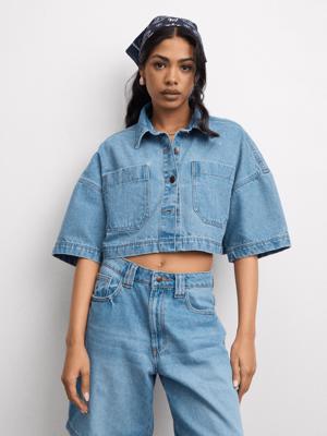 The FIX Womens Light Wash Oversized Denim Shirt | Bash