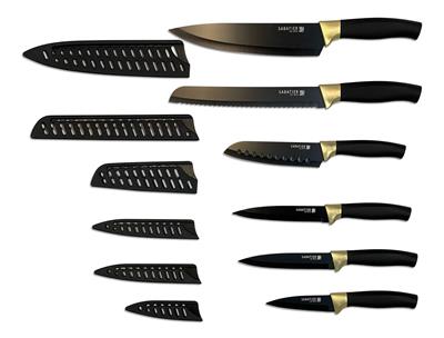 Sabatier Knife Set with Covers, Black/Gold, 12-pc