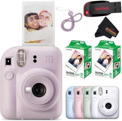 Amazon.com : Fujifilm Instax Mini 12 Instant Camera Lilac Purple with Sandisk 32 GB USB Flash Drive + 40 Sheets Fujifilm Instax Mini Film Bundle, Suns