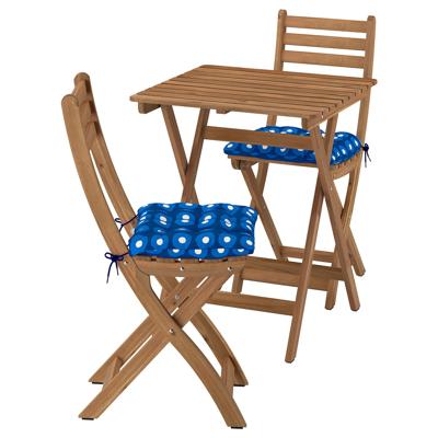 ASKHOLMEN table+2 folding chairs, outdoor, foldable dark brown/Klösan dark blue, 60x62 cm - IKEA UK