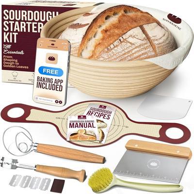 Amazon.com: Superbaking Banneton Bread Proofing Basket Set with Silicone Dough Sling, 9 Splinter-Free Proofing Basket, Non-Stick Dutch Oven Liner, Sou