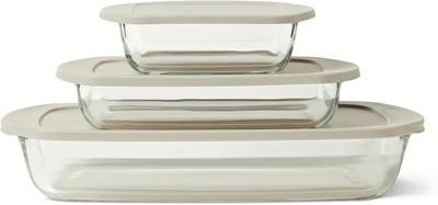 Amazon.com: Amazon Basics Glass Baking Dishes with BPA-Free Lids, 6-Piece Set, Borosilicate Glass, Dishwasher and Oven-Safe, Linen Gray: Home & Kitche