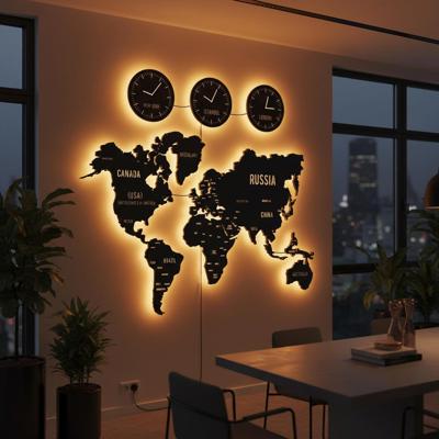 LED World Map Wall Art With Clock, Metal Wall Decor, Modern Wall Clock Decor, Large Wall Art, Office Decor, Housewarming Gift - Etsy