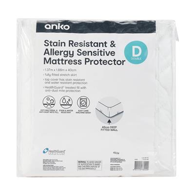 Stain Resistant and Allergy Sensitive Mattress Protector - Double Bed, White - Kmart