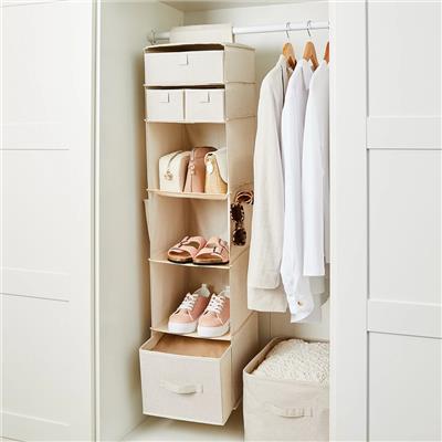 Linen Look Hanging Shelving with Drawers - Beige - Kmart