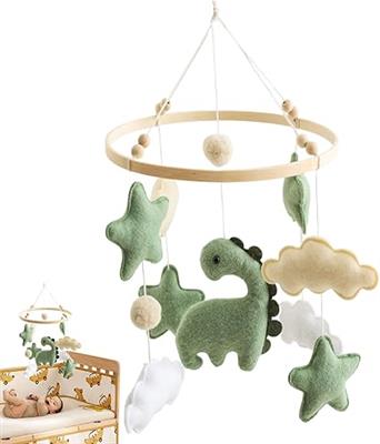 Calming Soother Baby Crib Mobile - Green Dinosaur Theme Nursery Crib Mobile | Baby Mobile Wooden | Animal Bed Bell Wind Chimes | Bedside Breathable Ca