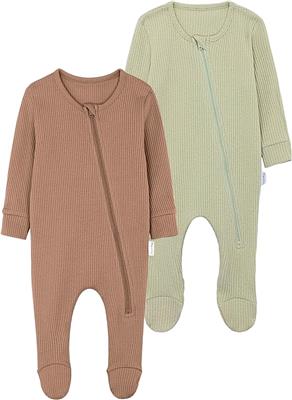 2-Pack Zip Sleepsuits – Baby Essentials for Newborns | 95% Cotton Baby Grow | Unisex Baby Clothes | Newborn Essentials | Soft Zip-Up Sleepsuit for Boy