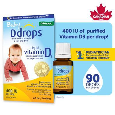 Baby Ddrops® Liquid Vitamin D3 Vitamin Supplement, 400 IU, 2.5 ml, 90 drops - Walmart.ca