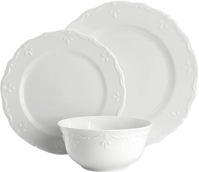 Amazon.com | Elama Henryi 16 Piece Embossed Rim Detail Porcelain White Dinnerware Set, Tableware Set, Serveware (16 Piece): Dinnerware Sets