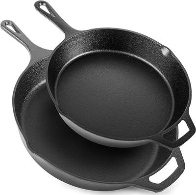 nuovva 2pcs Cast Iron Skillet Set – Pre Seasoned Skillet Frying Pan – Oven Safe Grill Cookware Set for Outdoor & Indoor Use – (Chef Set 10-inch 25cm a