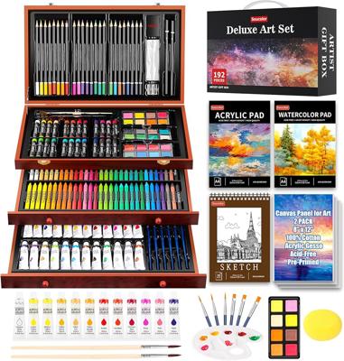 Soucolor Art Supplies, 192-Pack Deluxe Art Set Drawing Painting Supplies Kit with Acrylic Pad, Watercolor Pad, Sketch Book, Canvases, Acrylic Paint, C