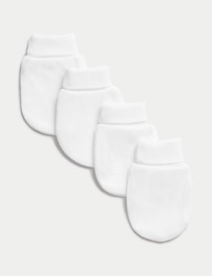 4 Pack Pure Cotton Mittens (0-1 Yrs) | M&S | M&S