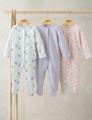 3 Pack Pure Cotton Ballerina Sleepsuits (0-24 Mths) | Mamas & Papas | M&S