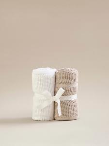 Natural & White Cotton Cellular Shawl Blanket - Set of 2 | Baby | George at ASDA