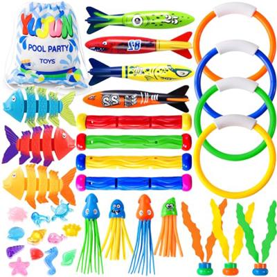 YUJUN 35PCS Pool Diving Swimming Toys, Summer Underwater Game Toys with Pool Fishes Dive Sticks Rings Gems Storage Bag for Kids Swim Birthday Party Fa