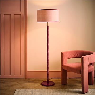 Pink Wooden Twist Floor Lamp with Trim Drum Shade