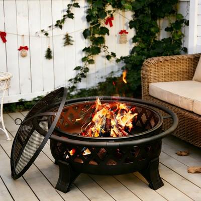 37 Inch Outdoor Fire Pit with Poker, Firepits for Outside with Spark Screen Cover, Wood Burning Fire Pit : Target