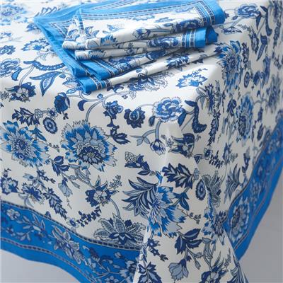 Block Printed Tablecloths & Napkins Blue Cornflowers (Design 12)