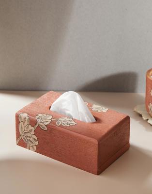 Buy Orange Gerua Wooden Tissue Box Online at Fabindia | 20225097