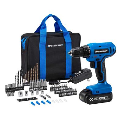 Mastercraft 20V 1-Speed Drill/Driver with 76-pc Accessory Kit, 2.0 Ah PWR POD Battery, Charger & Cas