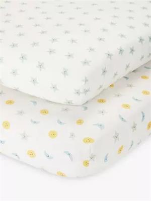 John Lewis Night & Day Print Fitted Cotton Baby Sheet, Pack of 2